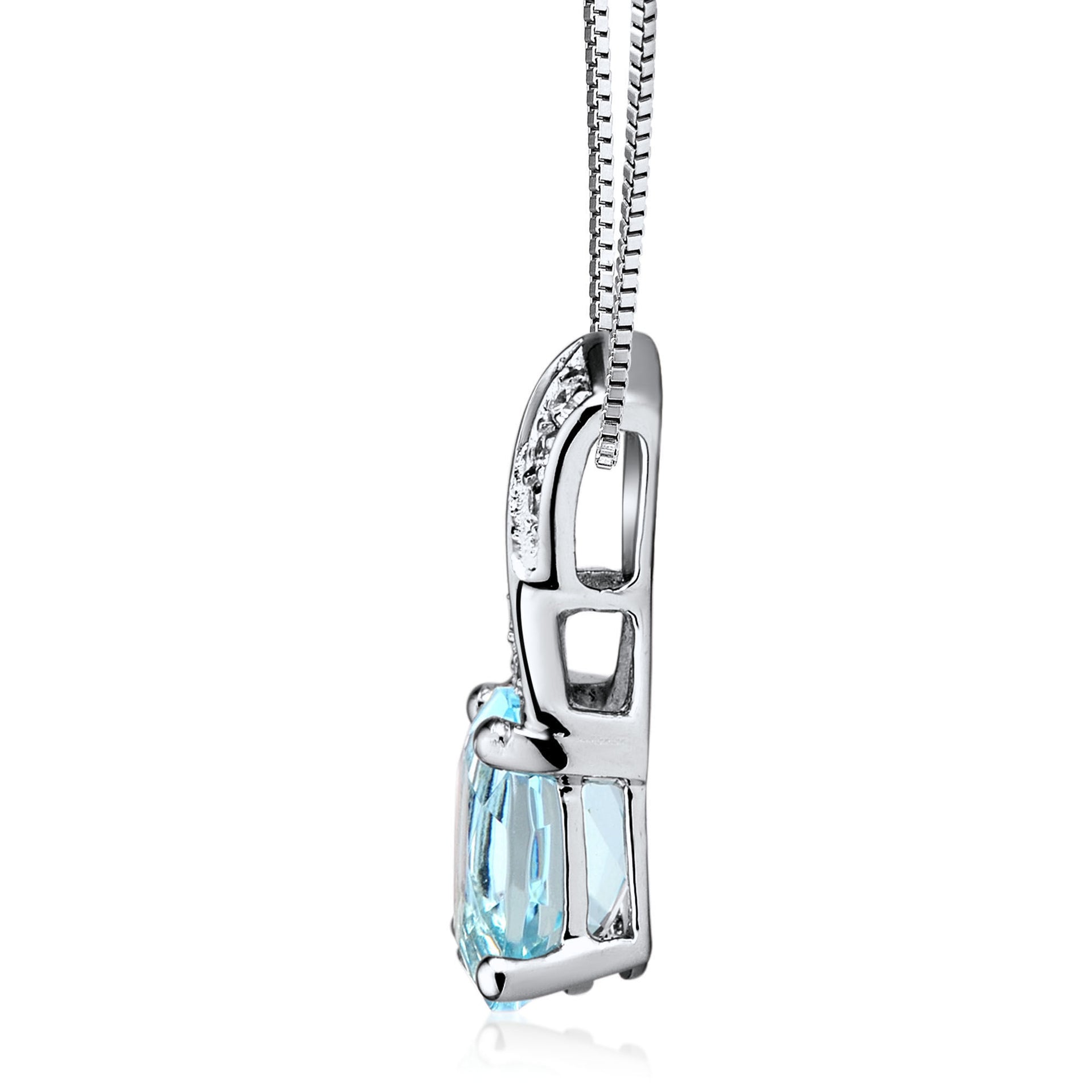 Aquamarine and Diamond Accent Pendant in 10K White Gold