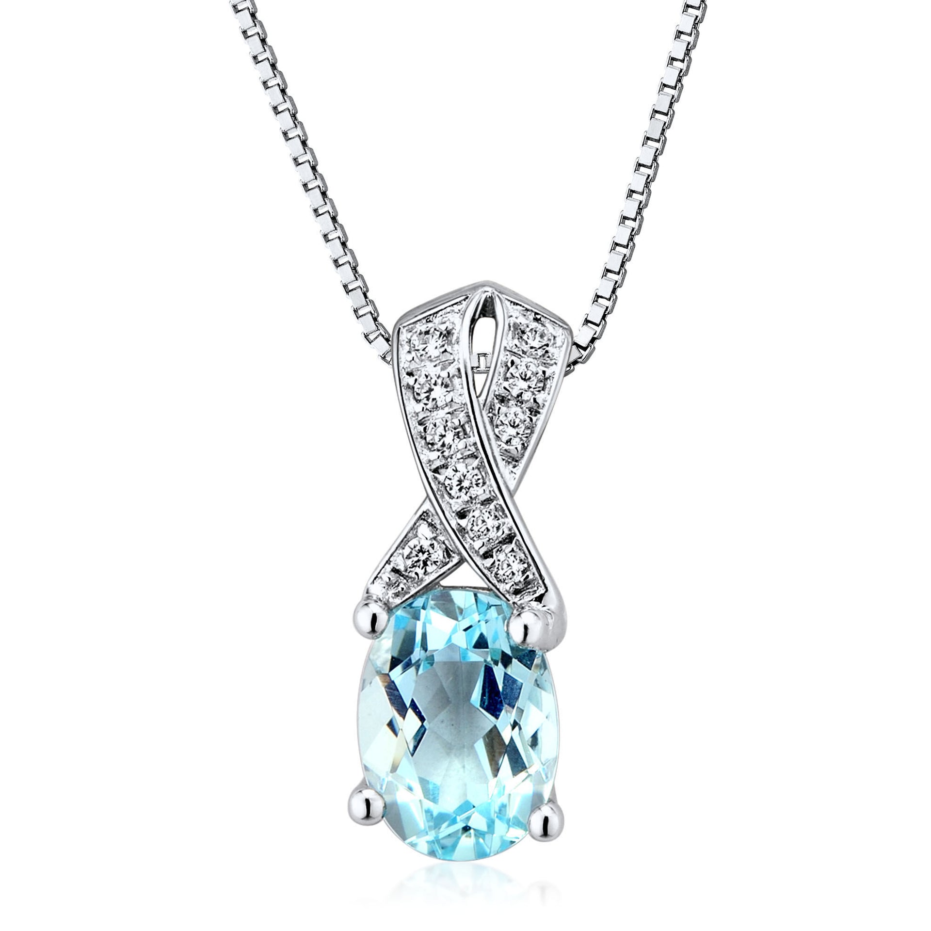 Aquamarine and Diamond Accent Pendant in 10K White Gold