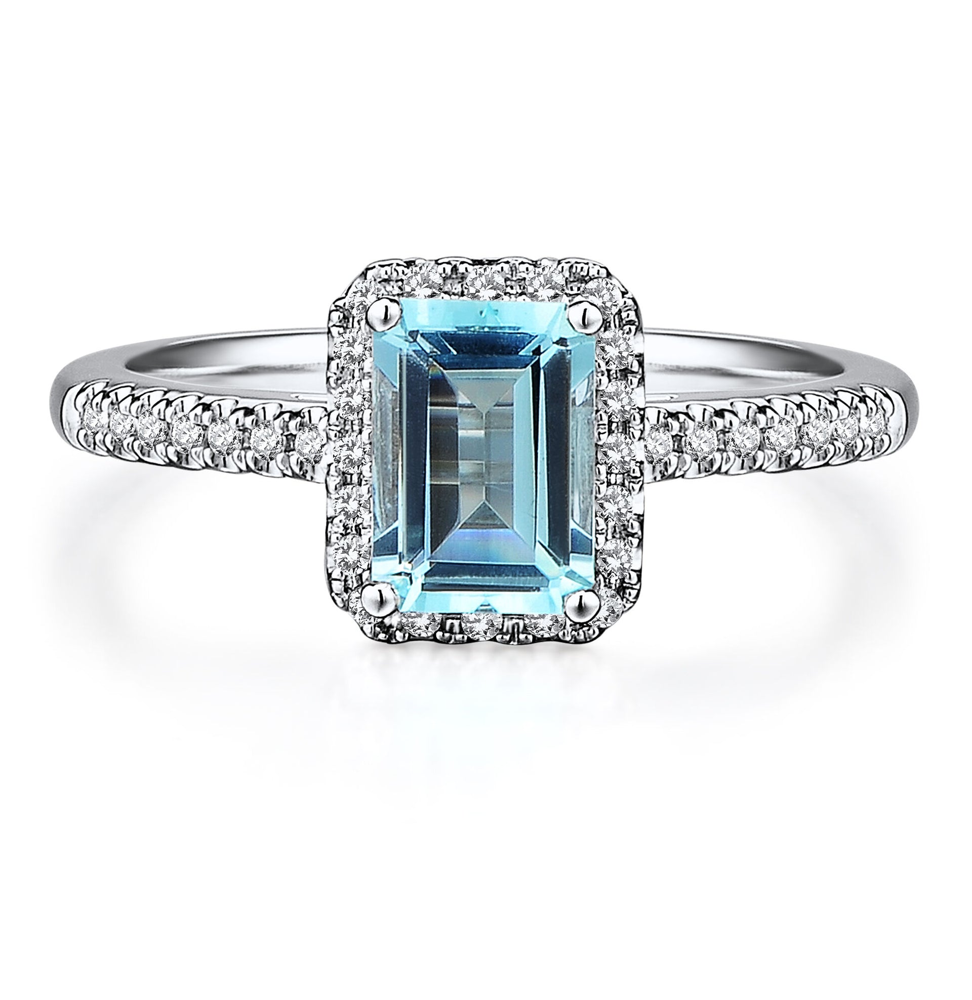 Aquamarine and Diamond Ring in 10K White Gold (1/8 ct. tw.)