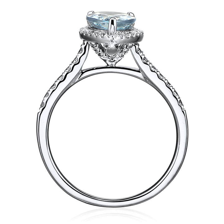 Aquamarine and Diamond Halo Ring in 10K White Gold (1/3 ct. tw.)