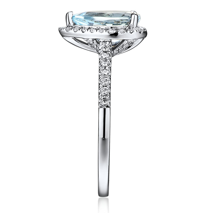 Aquamarine and Diamond Halo Ring in 10K White Gold (1/3 ct. tw.)