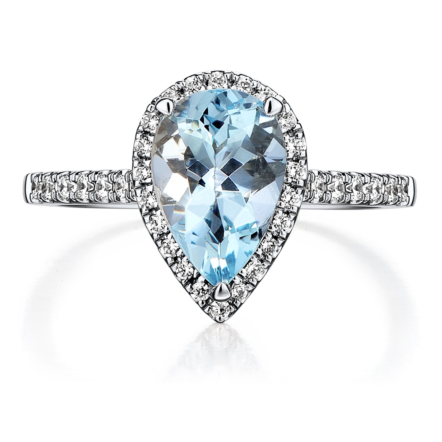Aquamarine and Diamond Halo Ring in 10K White Gold (1/3 ct. tw.)
