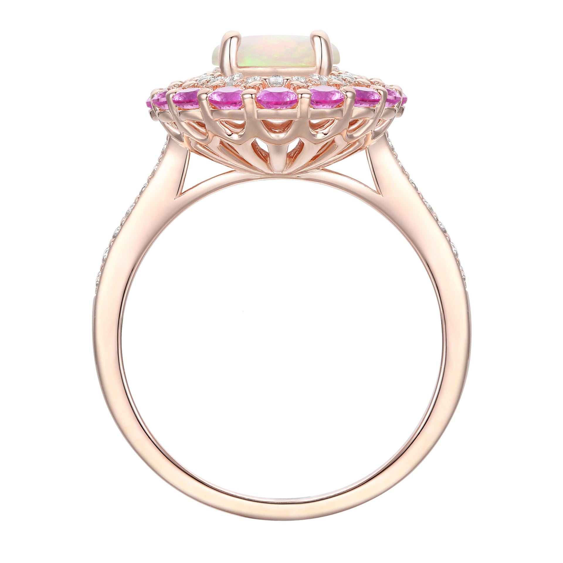 Opal and Pink Sapphire Ring with Diamonds in 10K Rose Gold (1/4 ct. tw.)