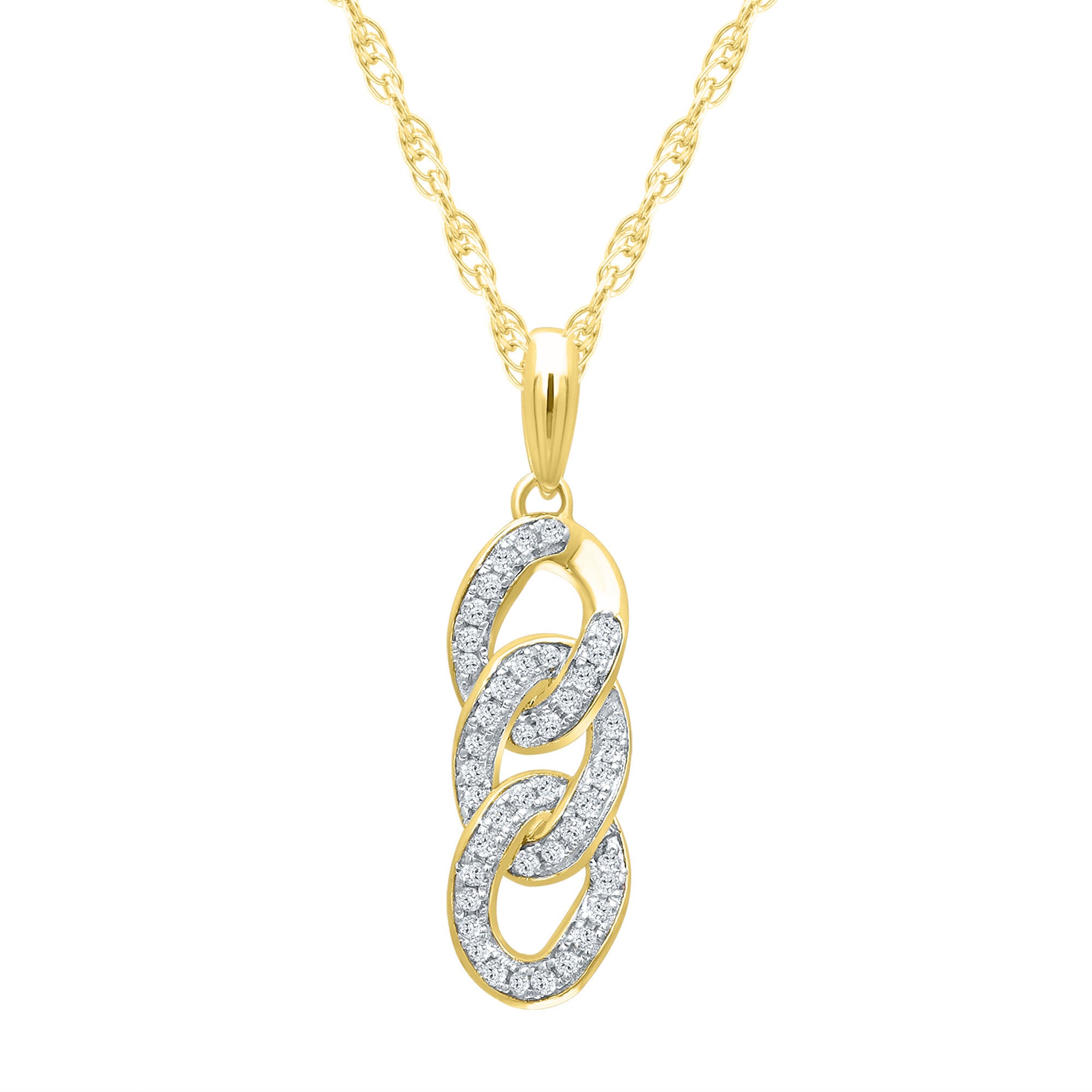 Diamond Curb Chain Pendant in 10K Yellow Gold (1/8 ct. tw.)