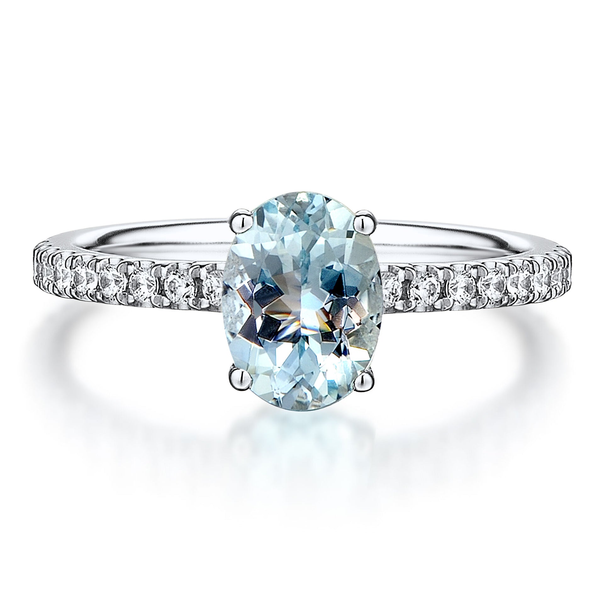 Aquamarine and Diamond Ring in 10K White Gold (1/3 ct. tw.)