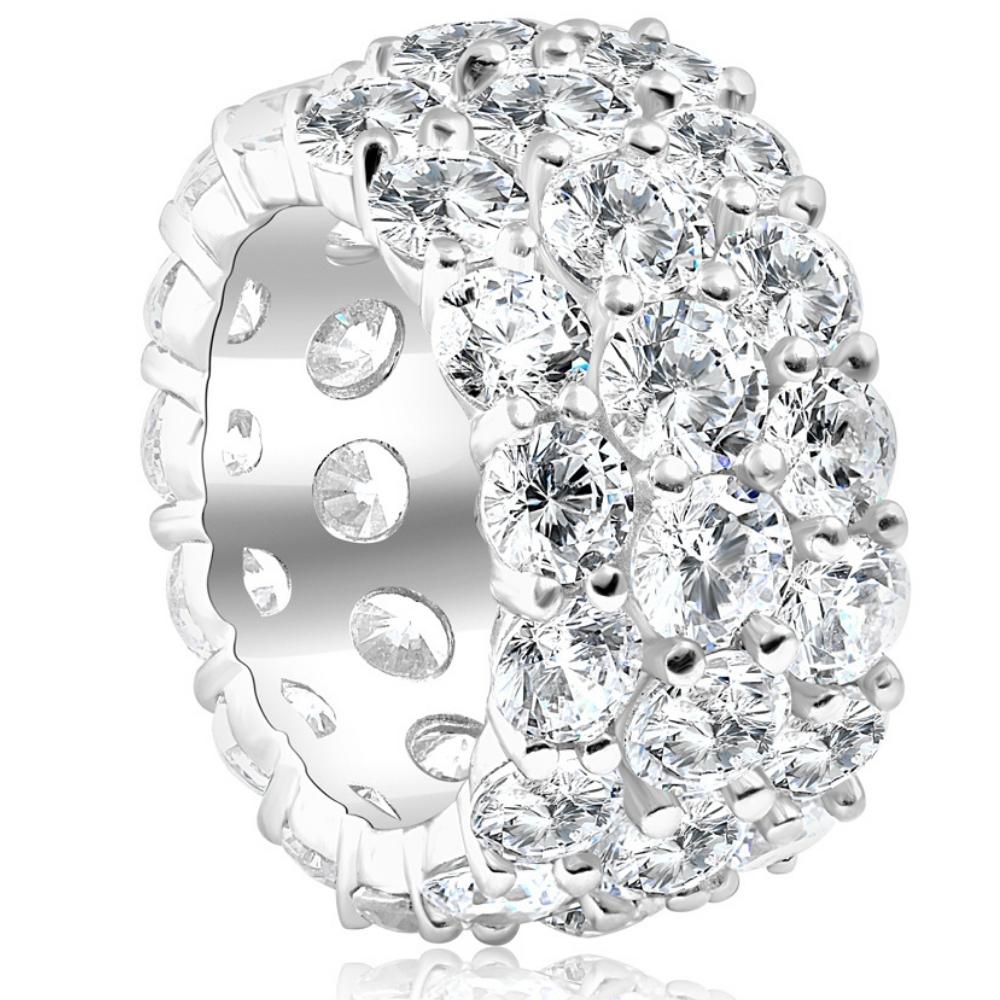 16 Ct Lab Grown Diamond 3-Row Eternity Wedding Ring in 10k White or Yellow Gold