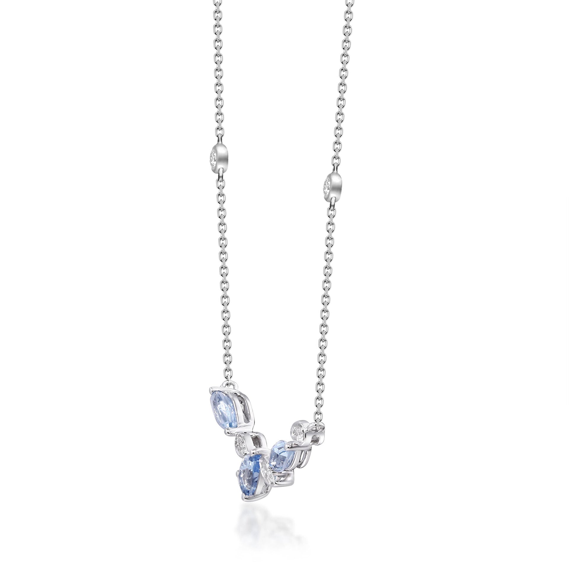 Aquamarine and Diamond Necklace in 10K White Gold (1/4 ct. tw.)