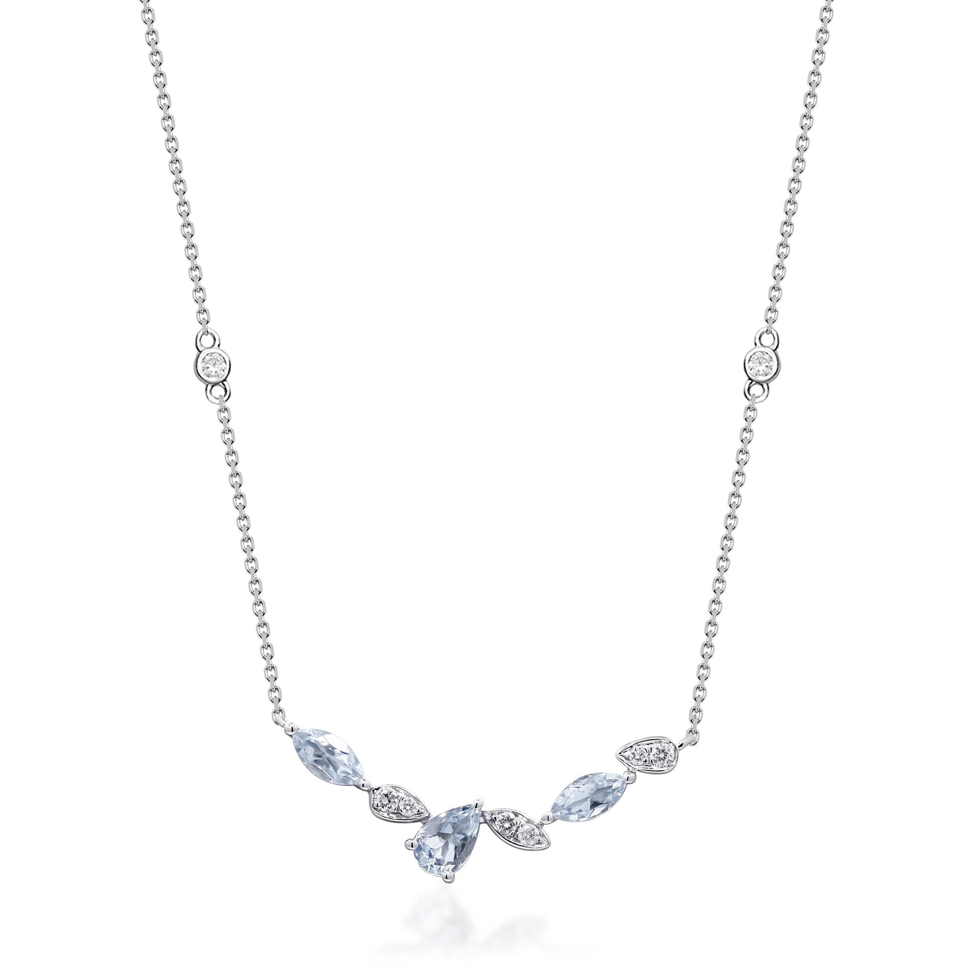 Aquamarine and Diamond Necklace in 10K White Gold (1/4 ct. tw.)