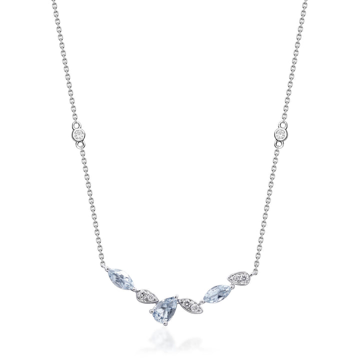 Aquamarine and Diamond Necklace in 10K White Gold (1/4 ct. tw.)