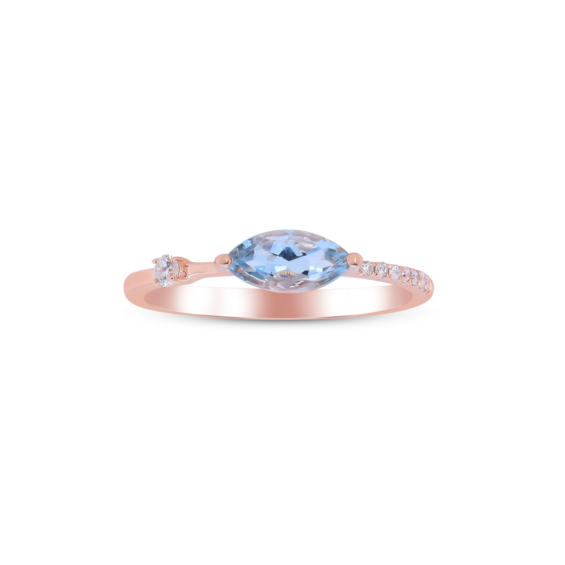 Marquise-cut Aquamarine and Diamond Accent Ring in 10K Rose Gold