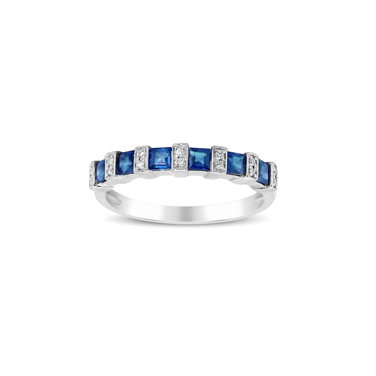 Princess-Cut Blue Sapphire and Diamond Accent Ring in 10K White Gold