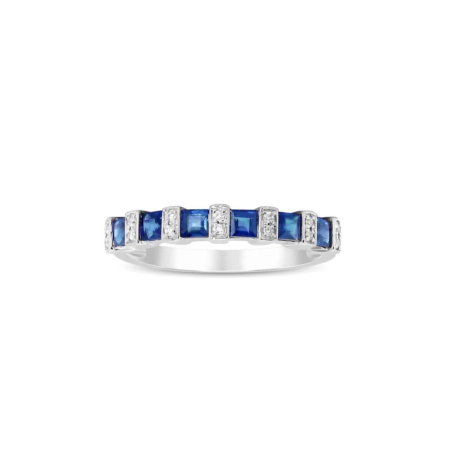 Princess-Cut Blue Sapphire and Diamond Accent Ring in 10K White Gold