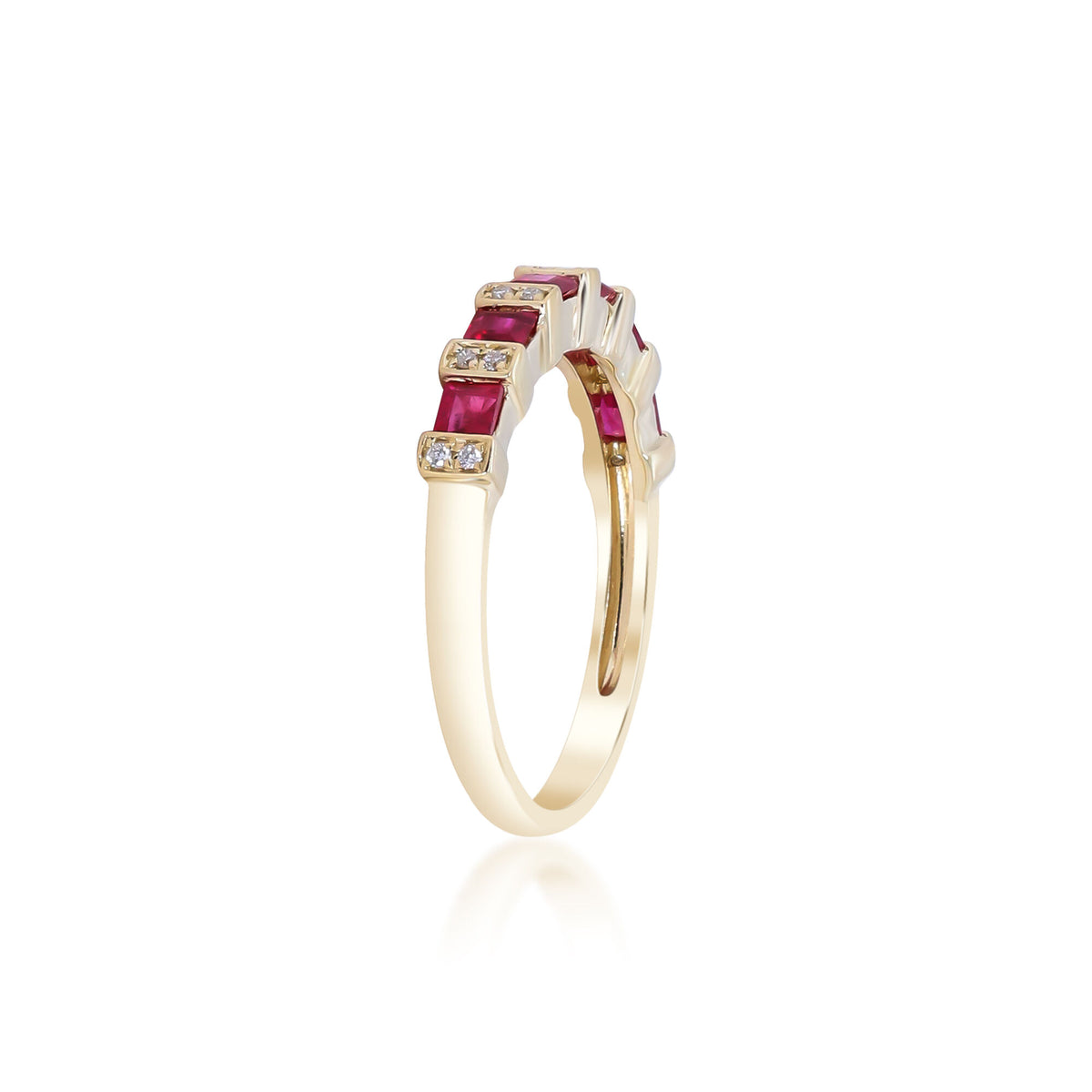 Princess-Cut Ruby and Diamond Accent Ring in 10K Yellow Gold