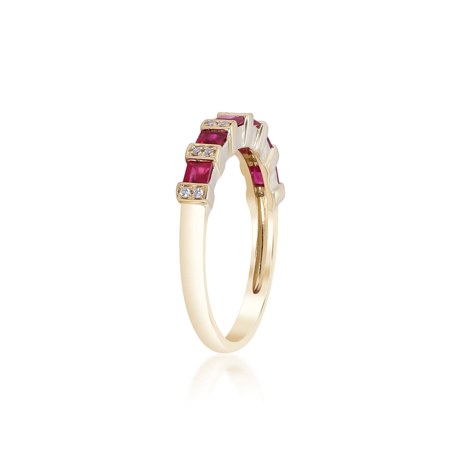 Princess-Cut Ruby and Diamond Accent Ring in 10K Yellow Gold
