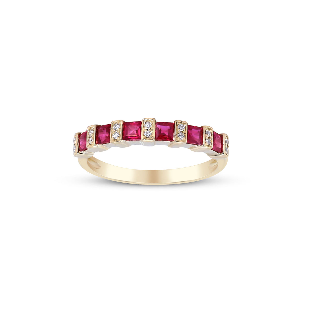 Princess-Cut Ruby and Diamond Accent Ring in 10K Yellow Gold