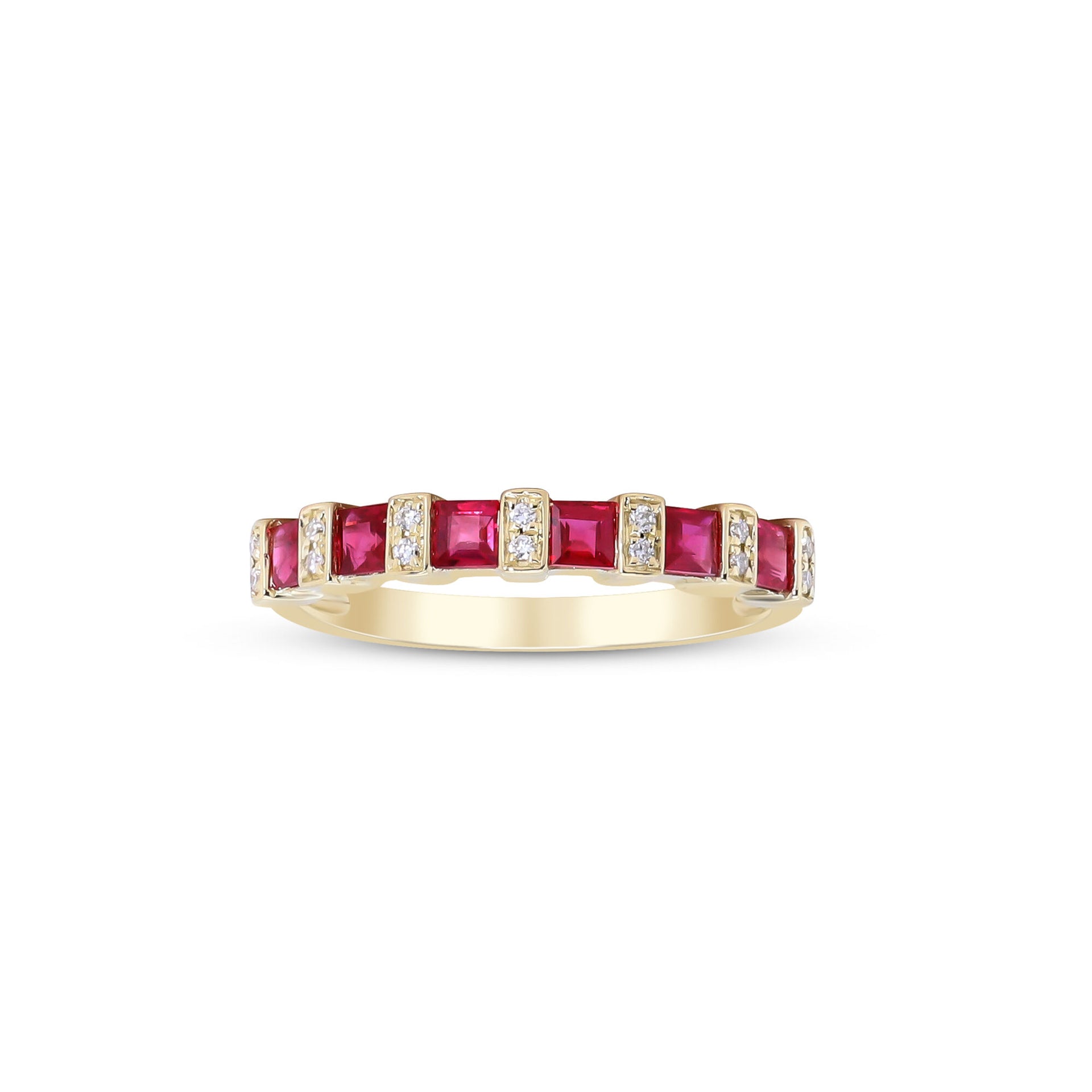 Princess-Cut Ruby and Diamond Accent Ring in 10K Yellow Gold