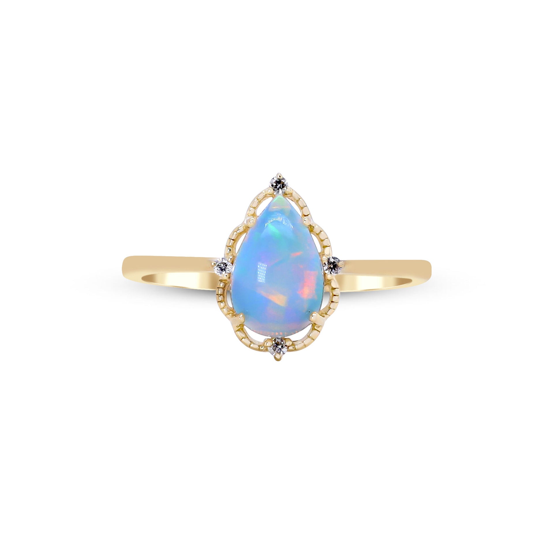 Opal and Diamond Accent Ring in 10K Yellow Gold