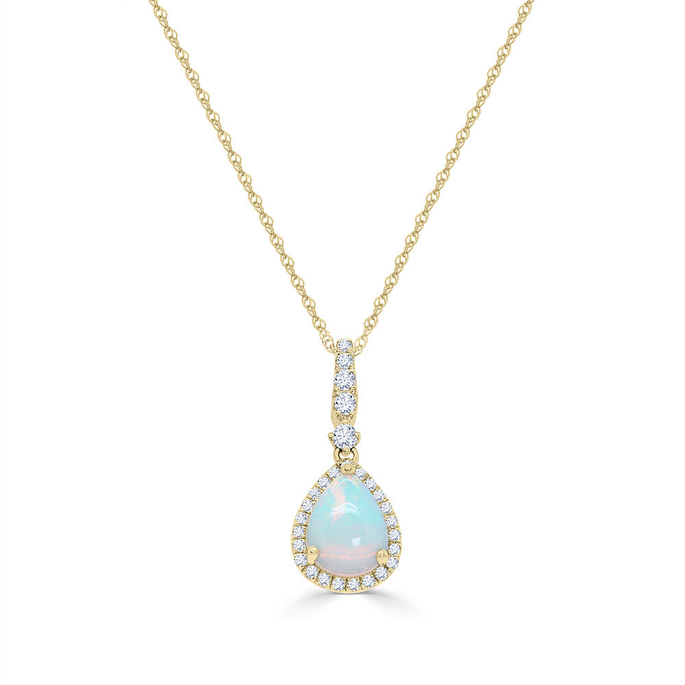 Opal and Diamond Drop Pendant in 10K Yellow Gold (1/7 ct. tw.)
