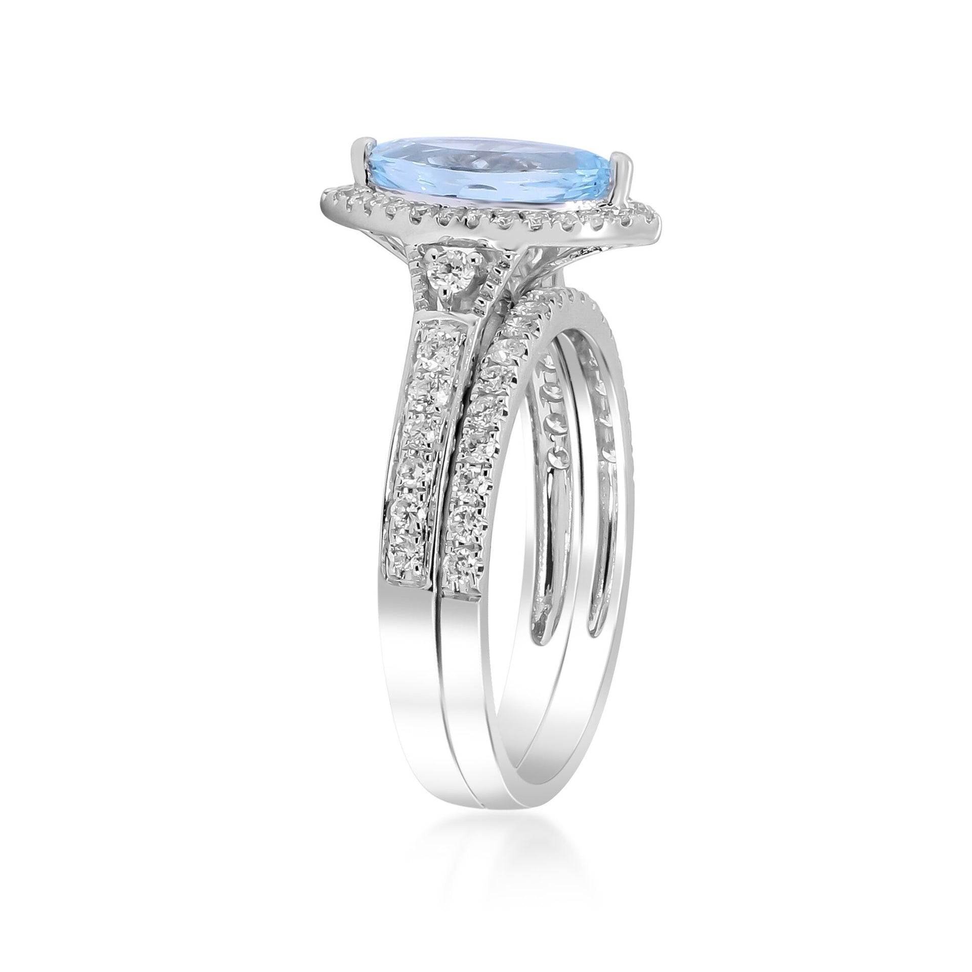 Marquise-Cut Aquamarine and Diamond Ring in 14K White Gold (1/2 ct. tw.)