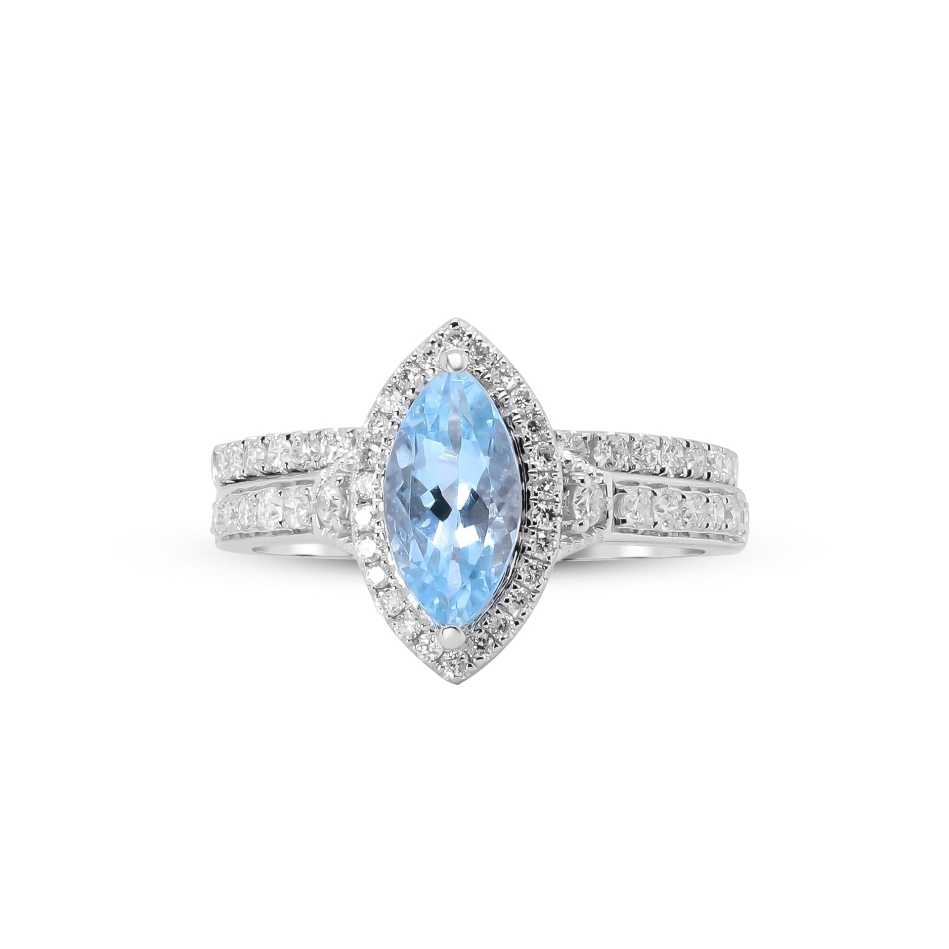 Marquise-Cut Aquamarine and Diamond Ring in 14K White Gold (1/2 ct. tw.)