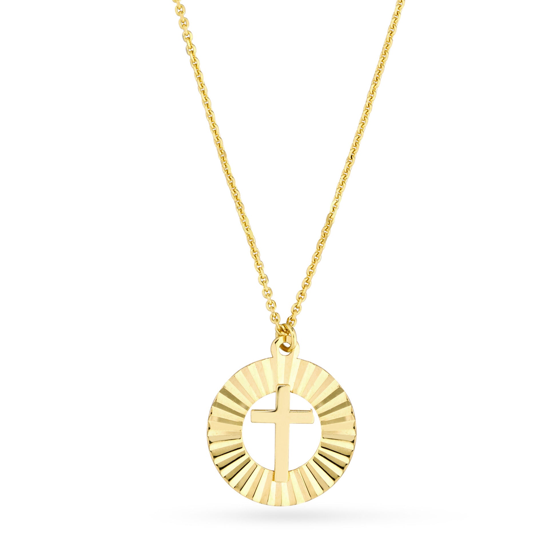 Radiant Cross Necklace in 14K Yellow Gold