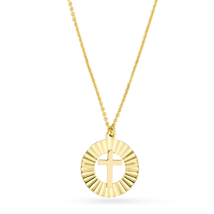 Radiant Cross Necklace in 14K Yellow Gold