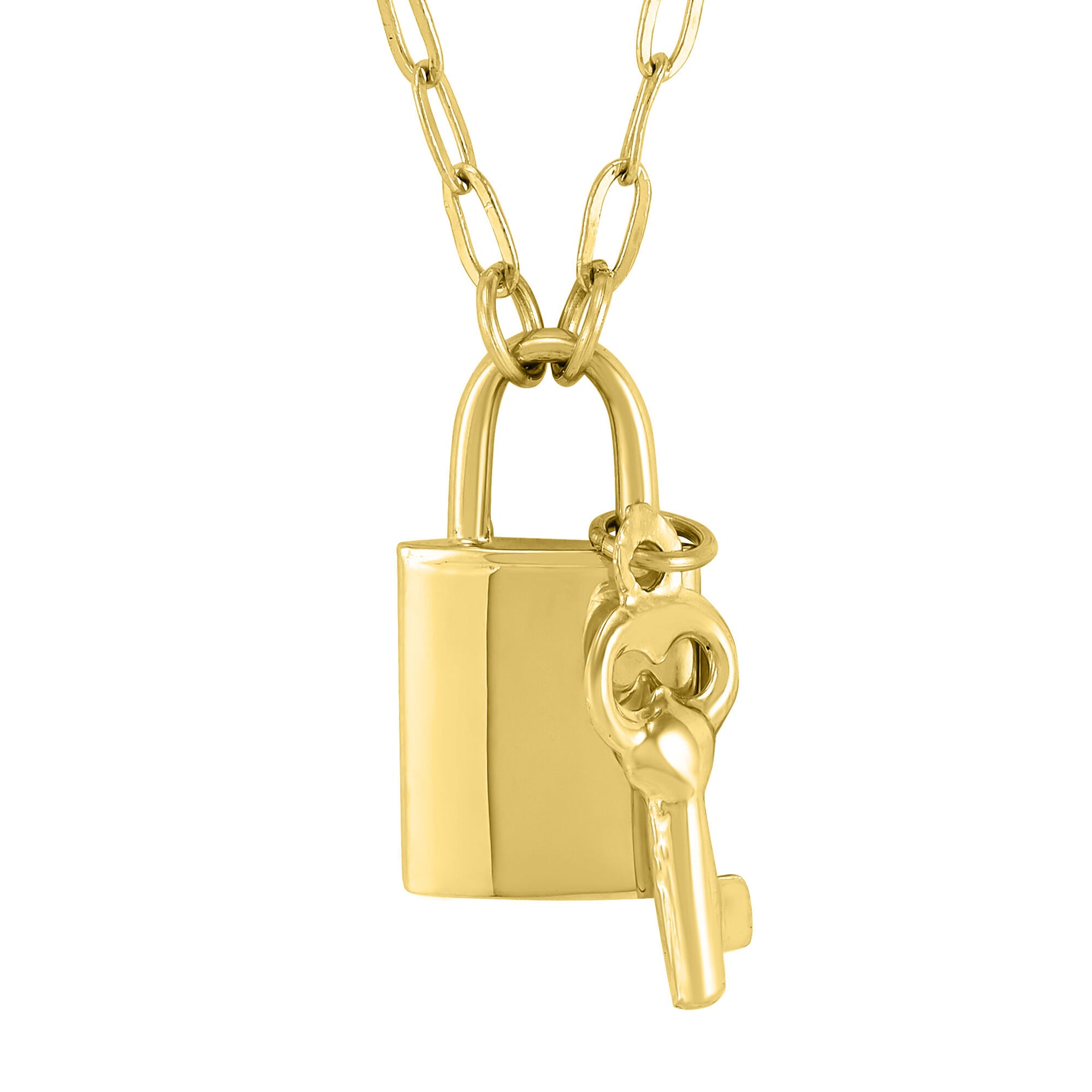 Lock and Key Paperclip Necklace in 14K Yellow Gold