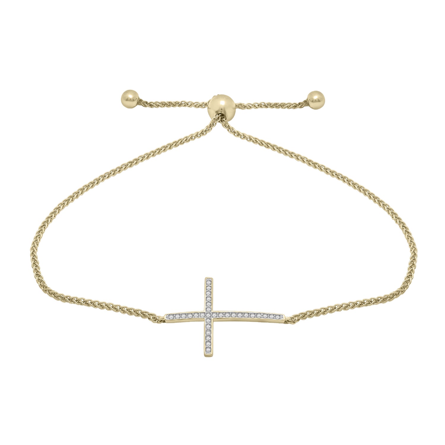 Diamond Cross Bolo Bracelet in 10K Yellow Gold (1/10 ct. tw.)