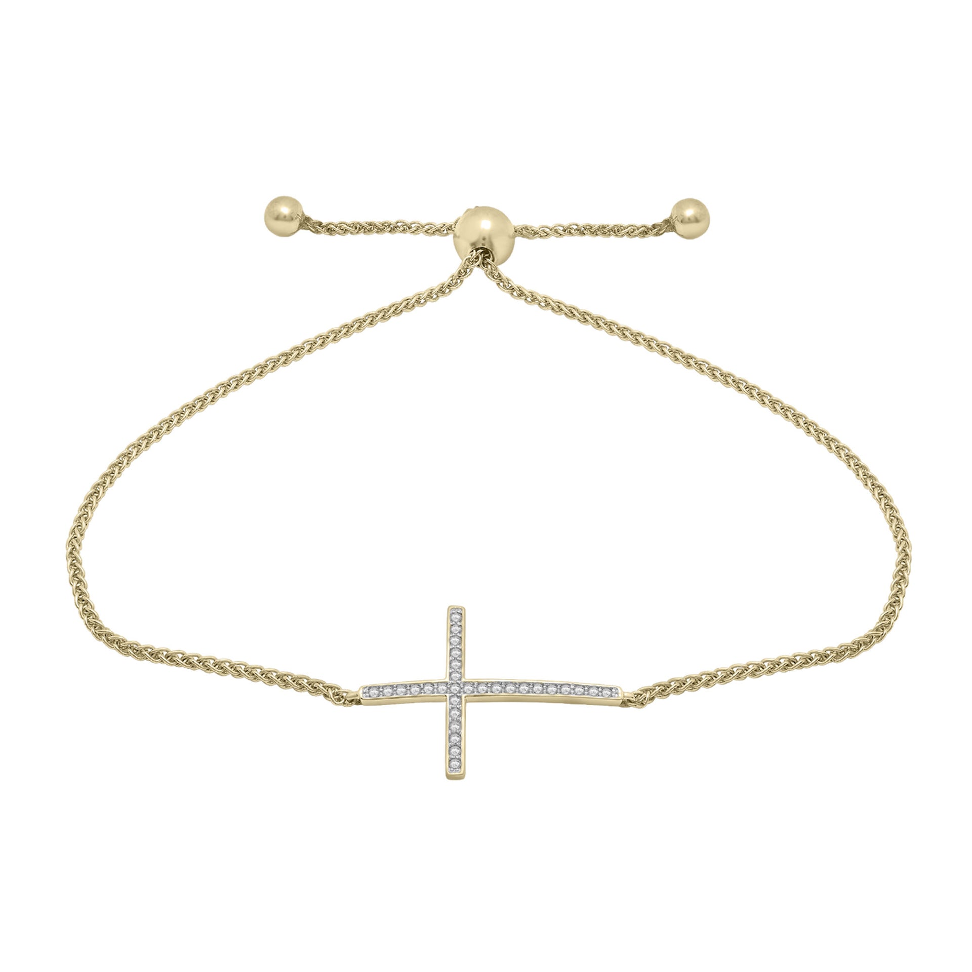 Diamond Cross Bolo Bracelet in 10K Yellow Gold (1/10 ct. tw.)