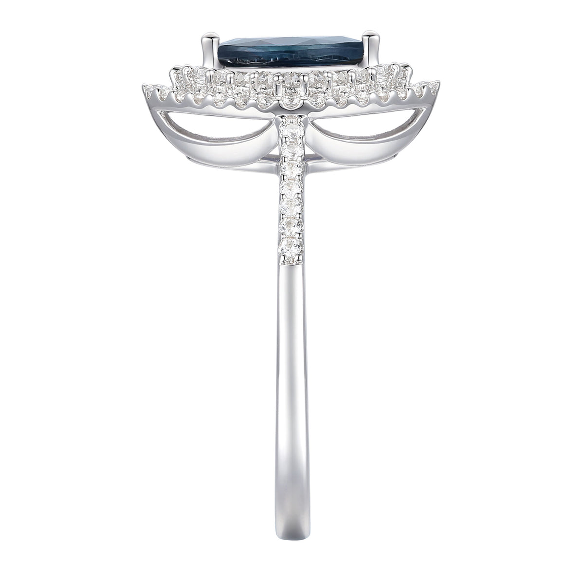 Blue Sapphire and Diamond Double Halo Ring in 10K White Gold (1/3 ct. tw.)