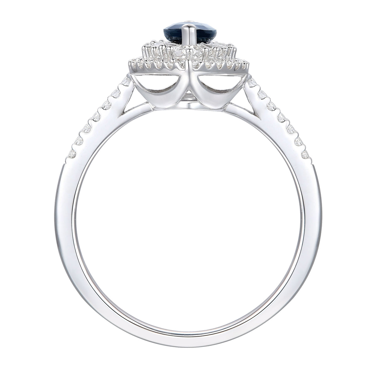 Blue Sapphire and Diamond Double Halo Ring in 10K White Gold (1/3 ct. tw.)