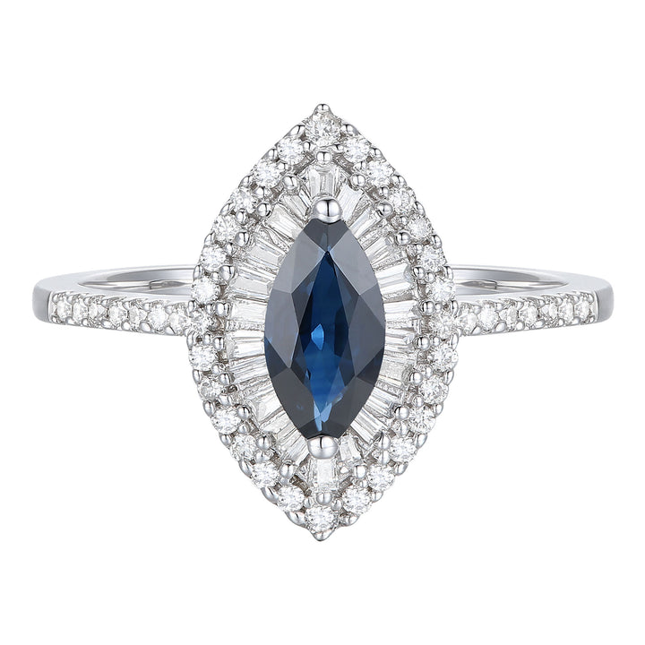 Blue Sapphire and Diamond Double Halo Ring in 10K White Gold (1/3 ct. tw.)