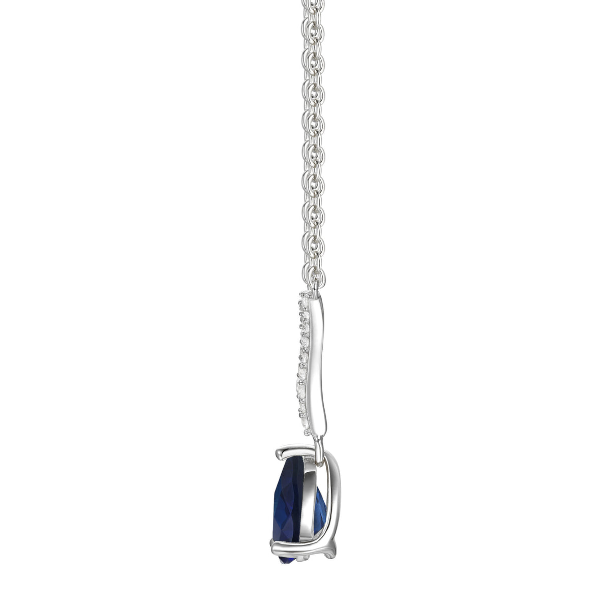 Blue Sapphire and Diamond Necklace in 10K White Gold (1/7 ct. tw.)