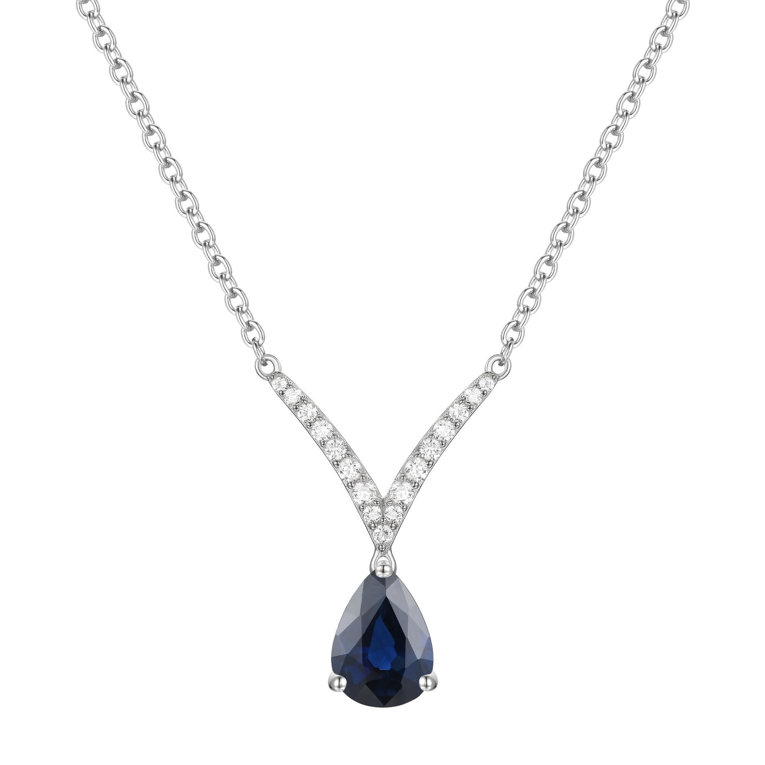 Blue Sapphire and Diamond Necklace in 10K White Gold (1/7 ct. tw.)