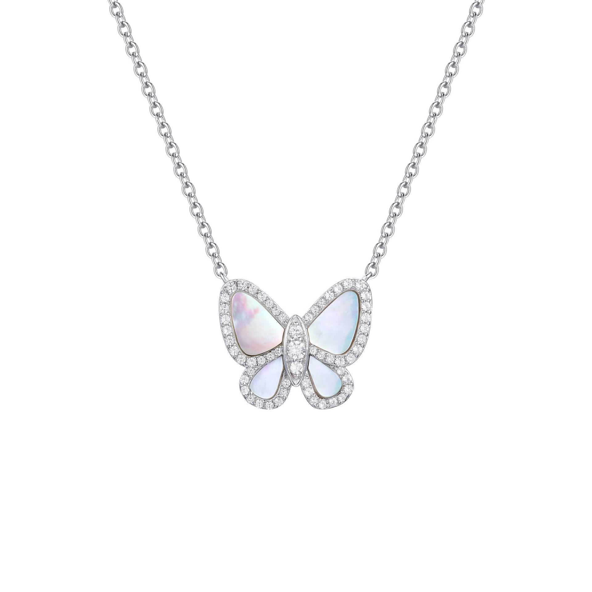 Mother of Pearl Butterfly Necklace in Sterling Silver