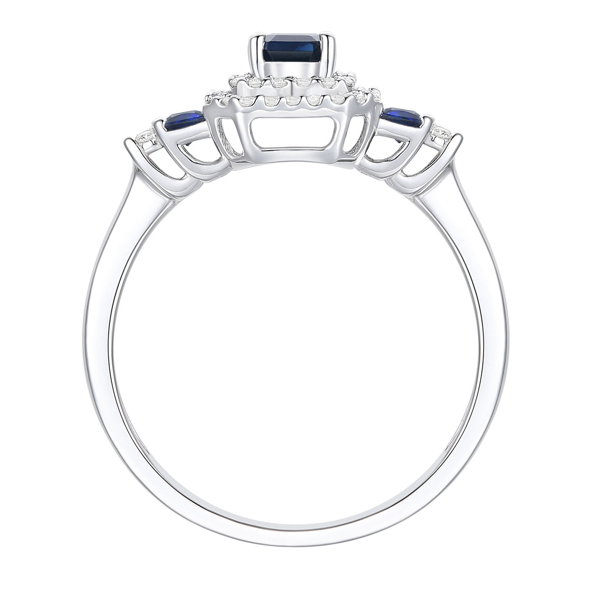 Blue Sapphire and Diamond Double Halo Ring in 10K White Gold (1/5 ct. tw.)