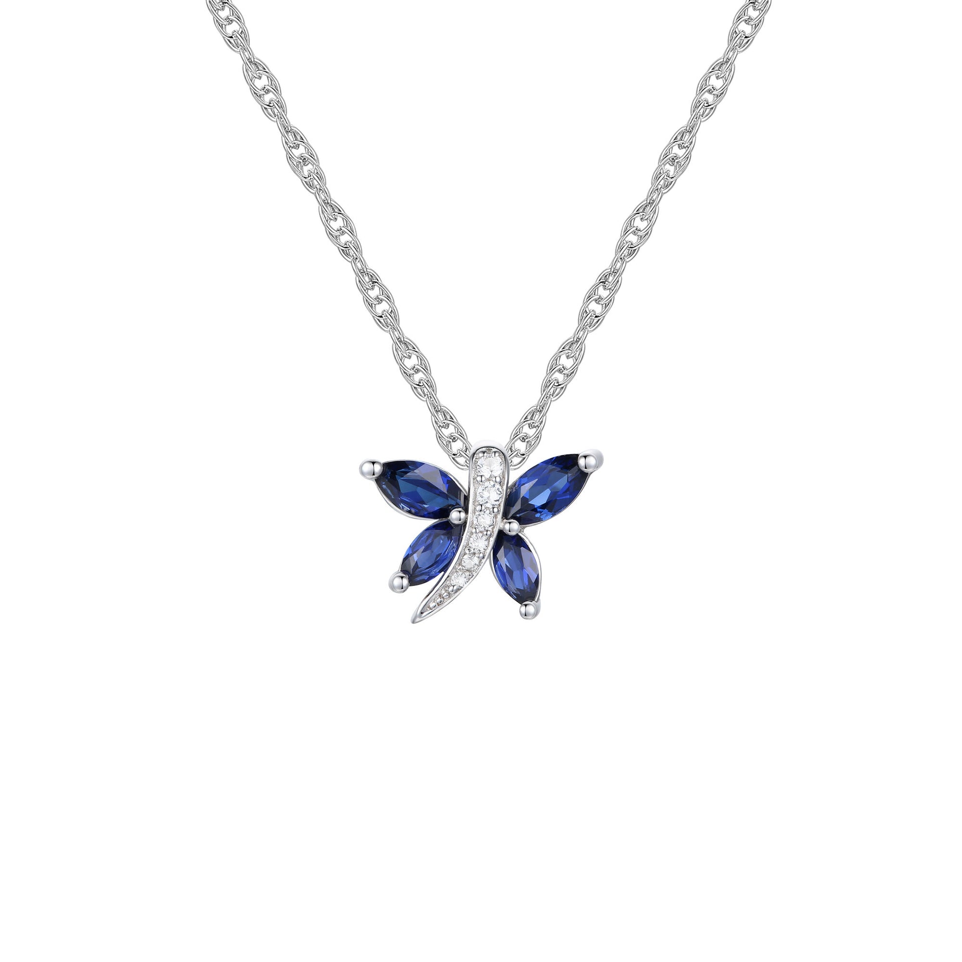 Lab Created Blue Sapphire Butterfly Pendant in Sterling Silver