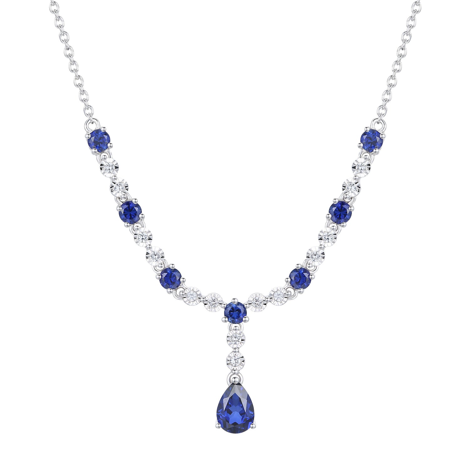 Lab Created Blue Sapphire Necklace in Sterling Silver