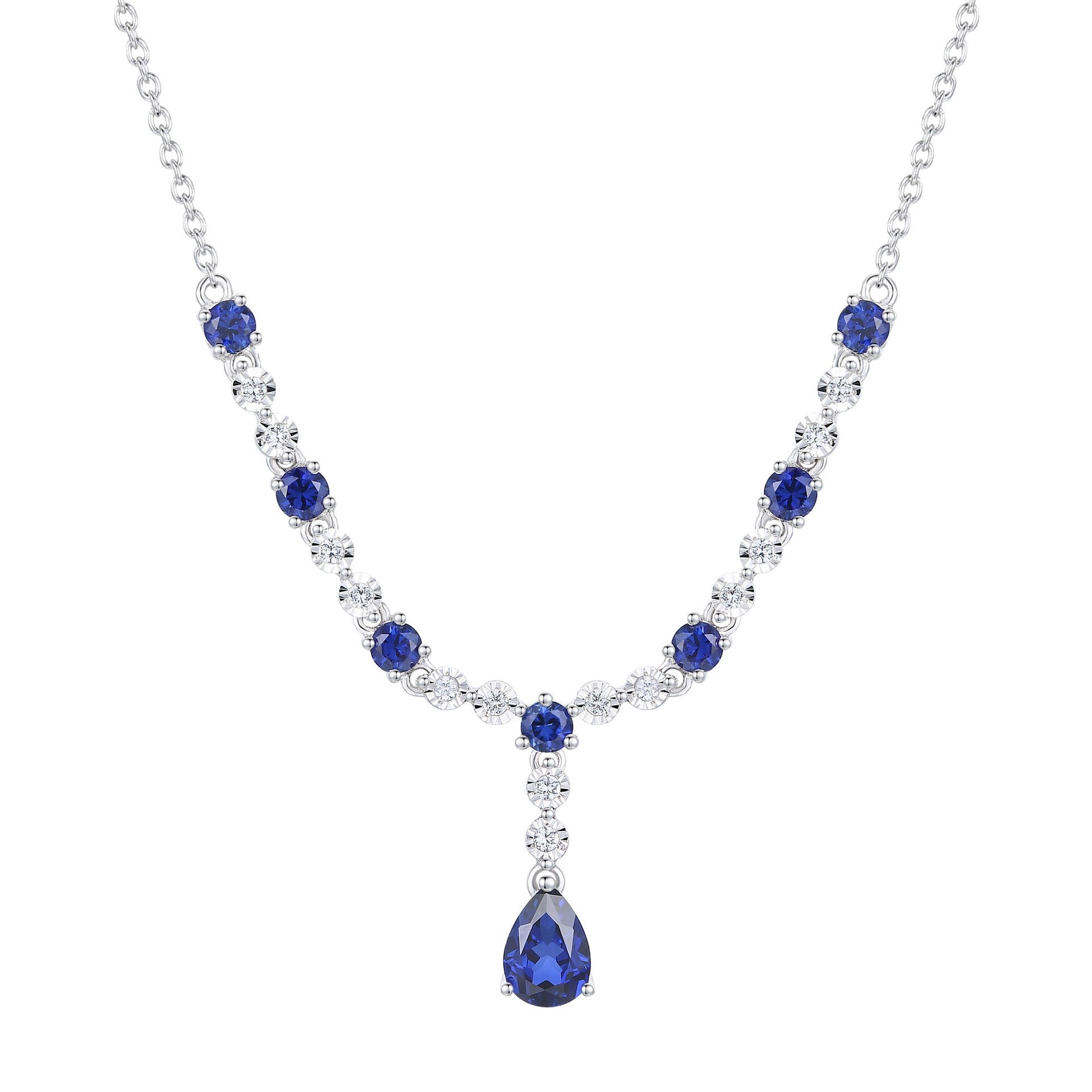Lab Created Blue Sapphire Necklace in Sterling Silver