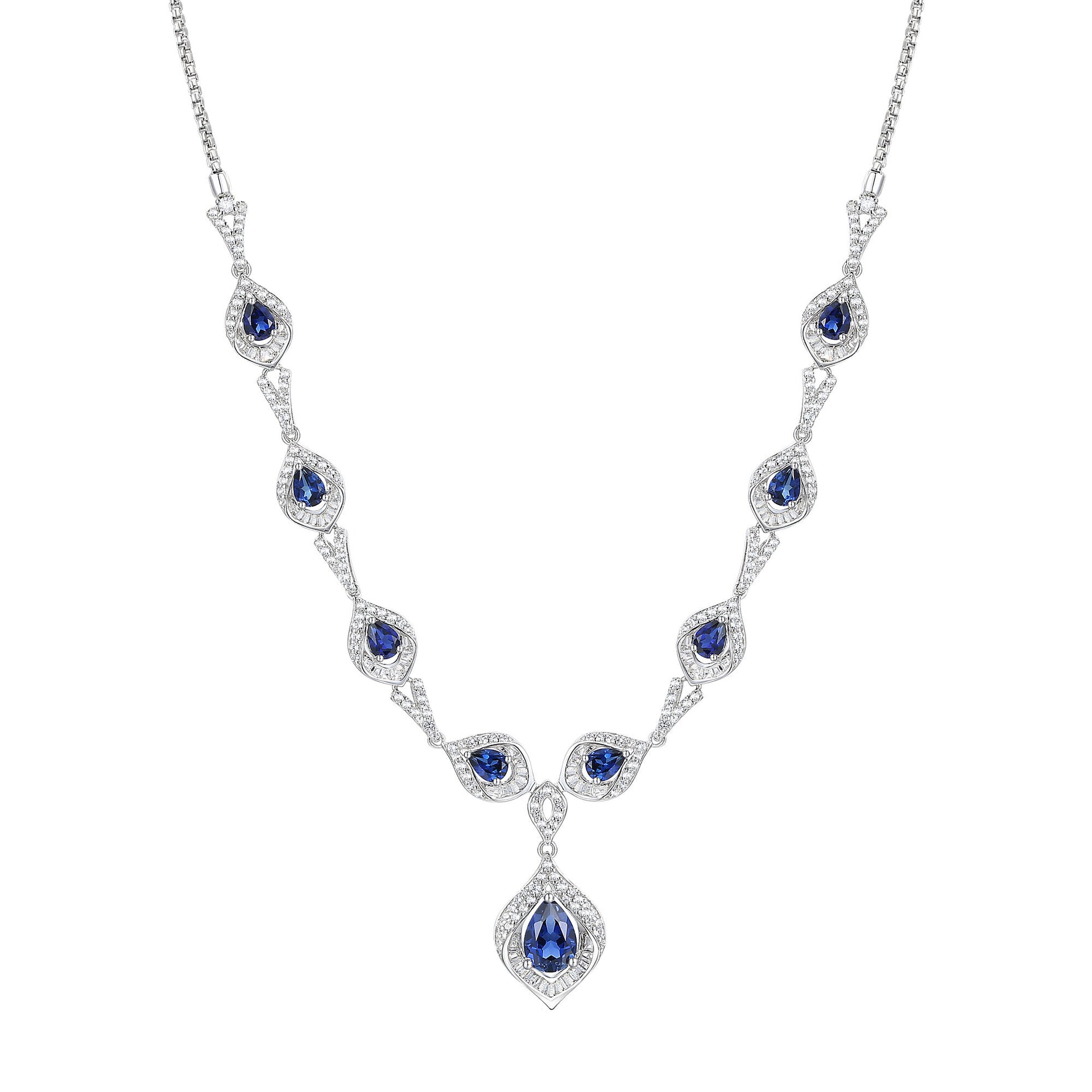 Lab Created Blue Sapphire Necklace in Sterling Silver