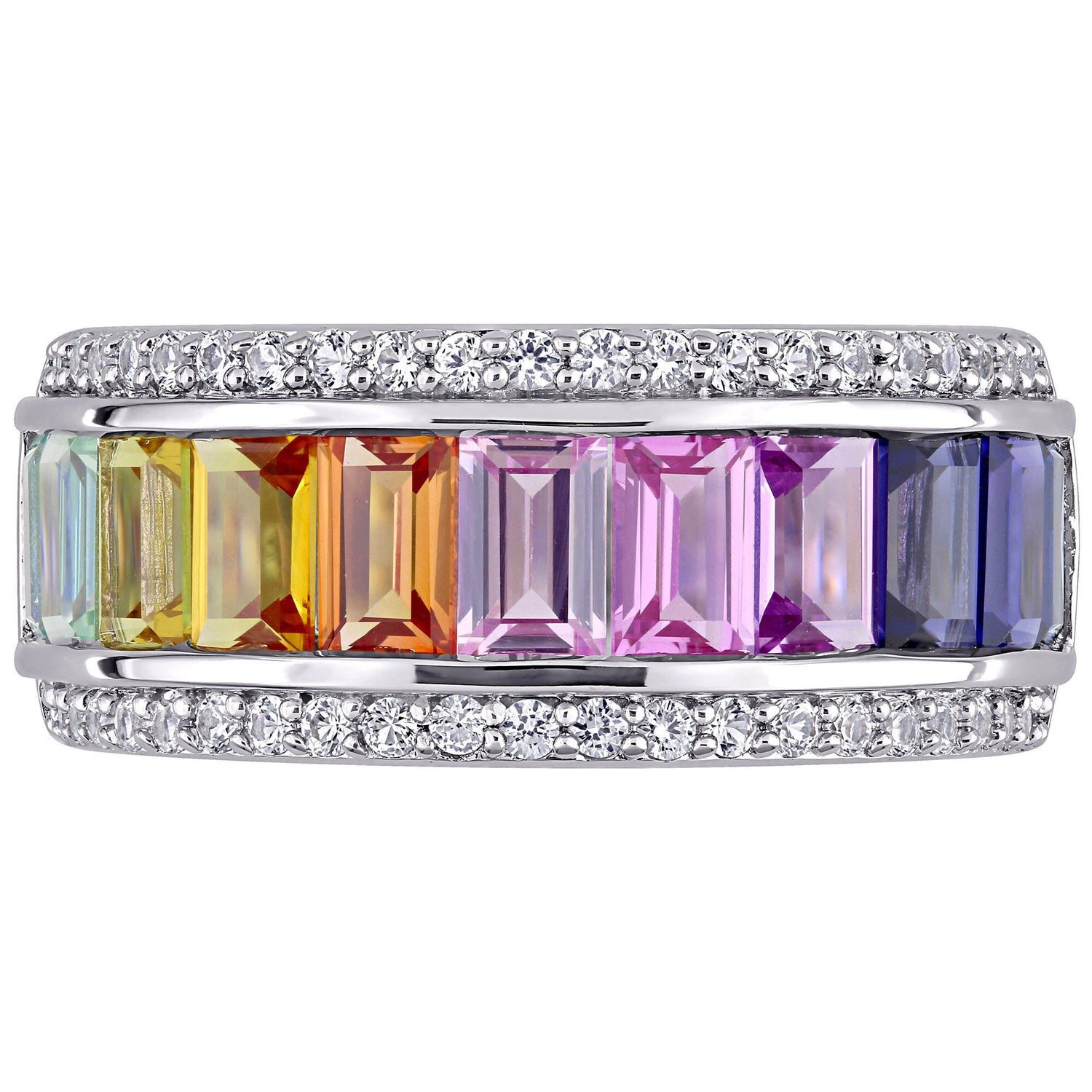 Lab Created Sapphire Spectrum Ring in Sterling Silver