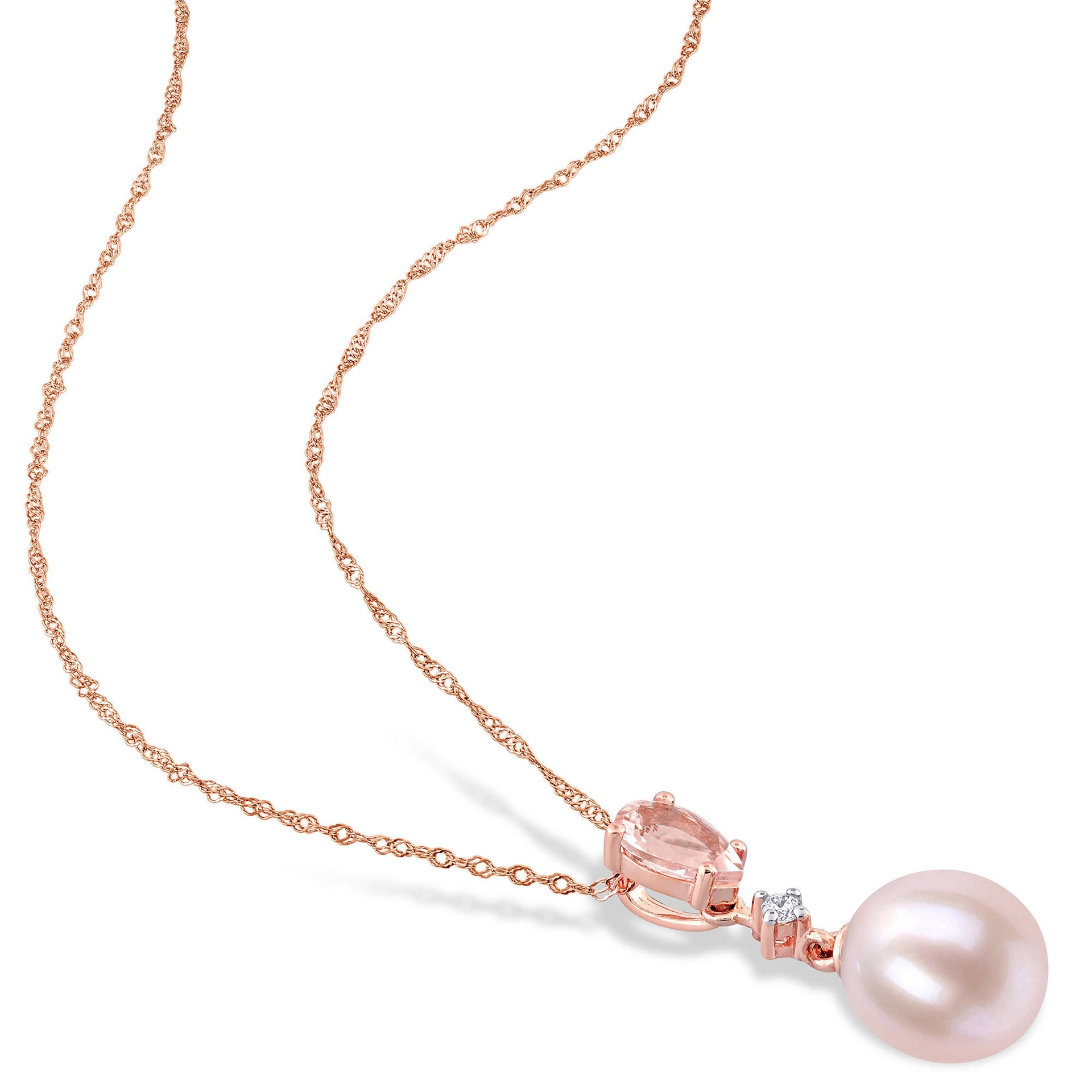 Pink Pearl Pendant with Morganite and Diamond Accent in 10K Rose Gold