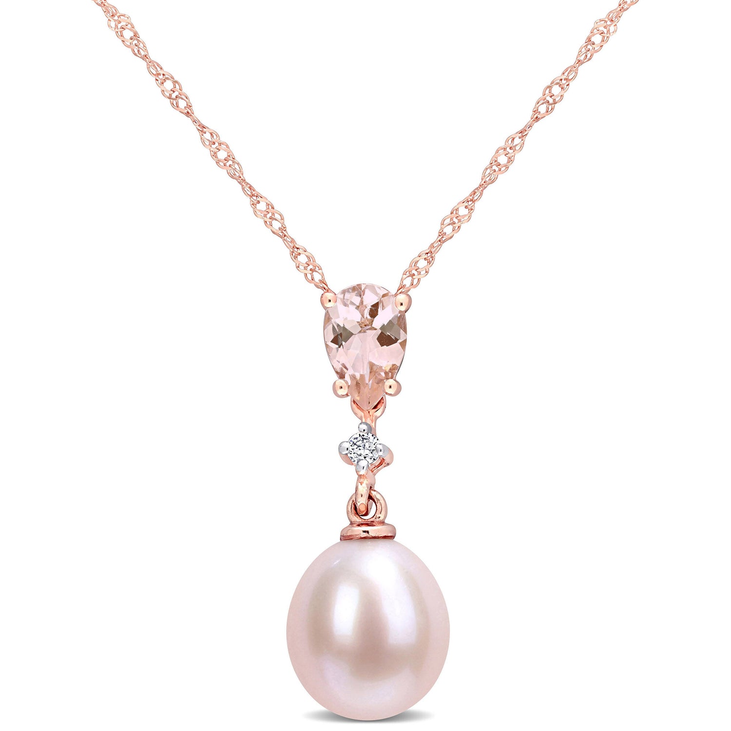 Pink Pearl Pendant with Morganite and Diamond Accent in 10K Rose Gold