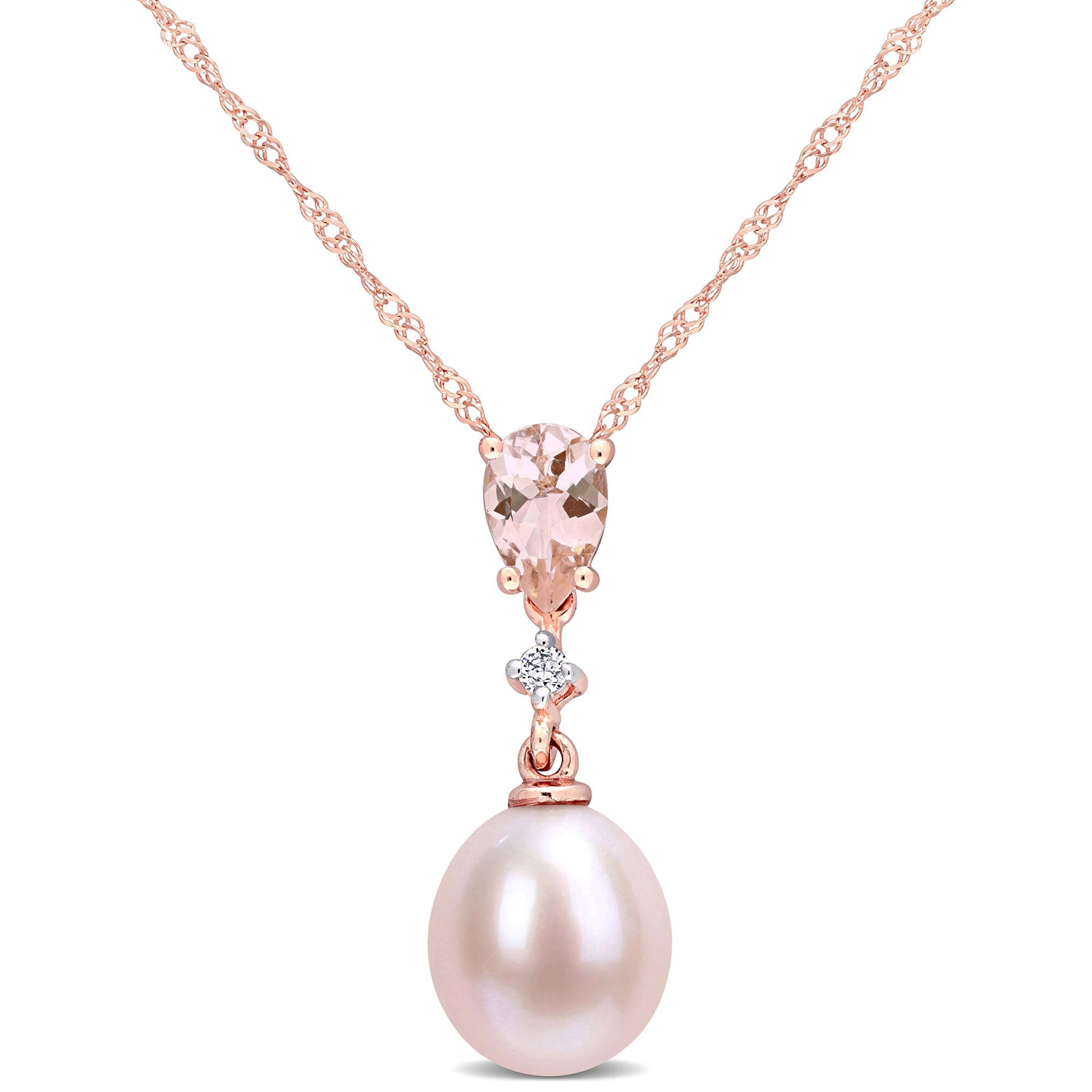 Pink Pearl Pendant with Morganite and Diamond Accent in 10K Rose Gold