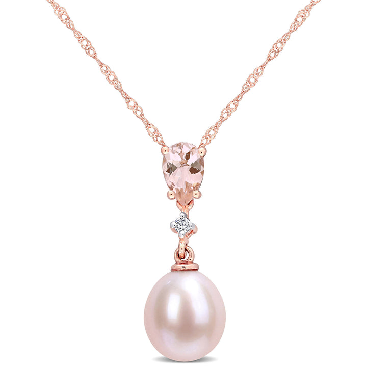 Pink Pearl Pendant with Morganite and Diamond Accent in 10K Rose Gold