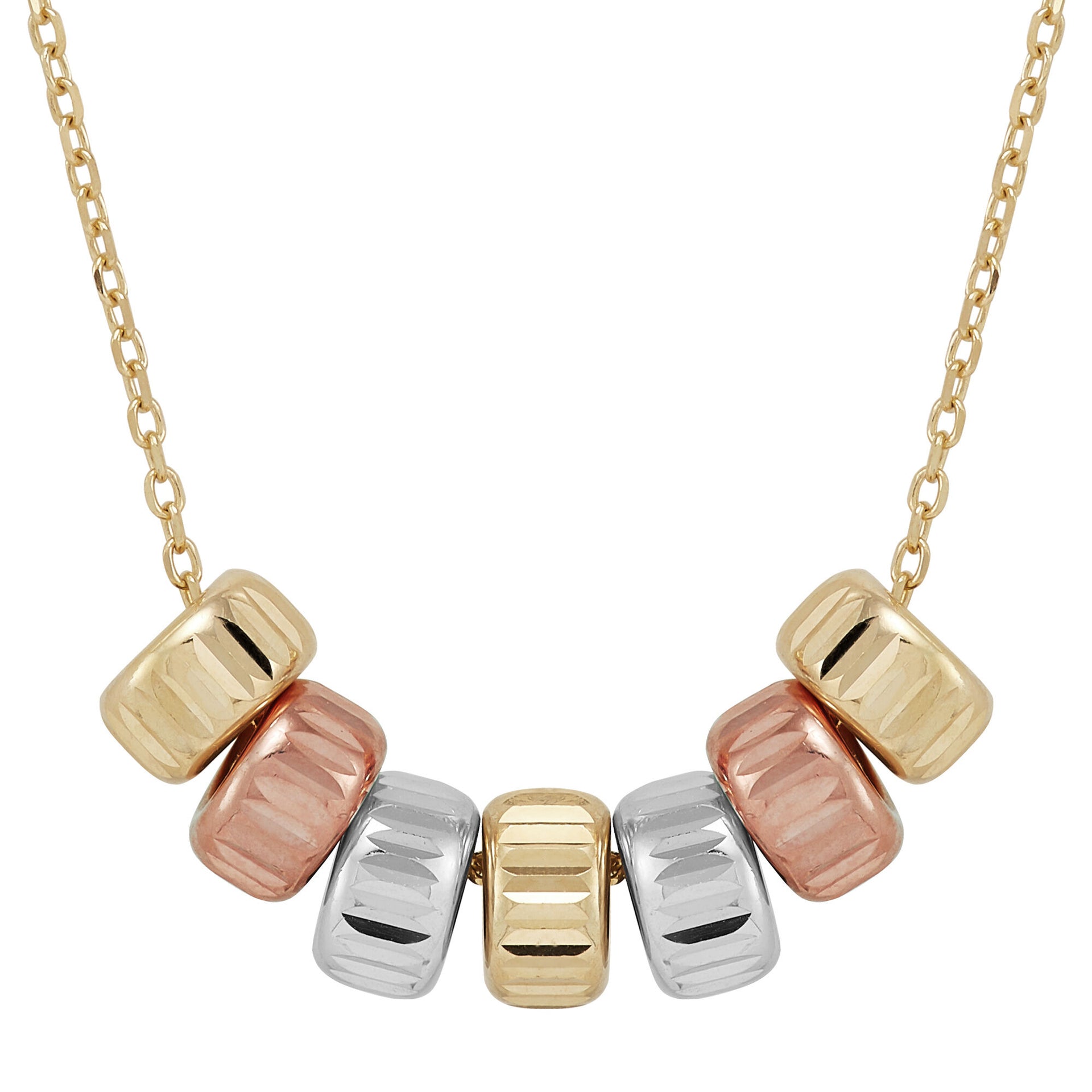 Tri-Tone Bead Necklace in 14K Yellow, White and Rose Gold