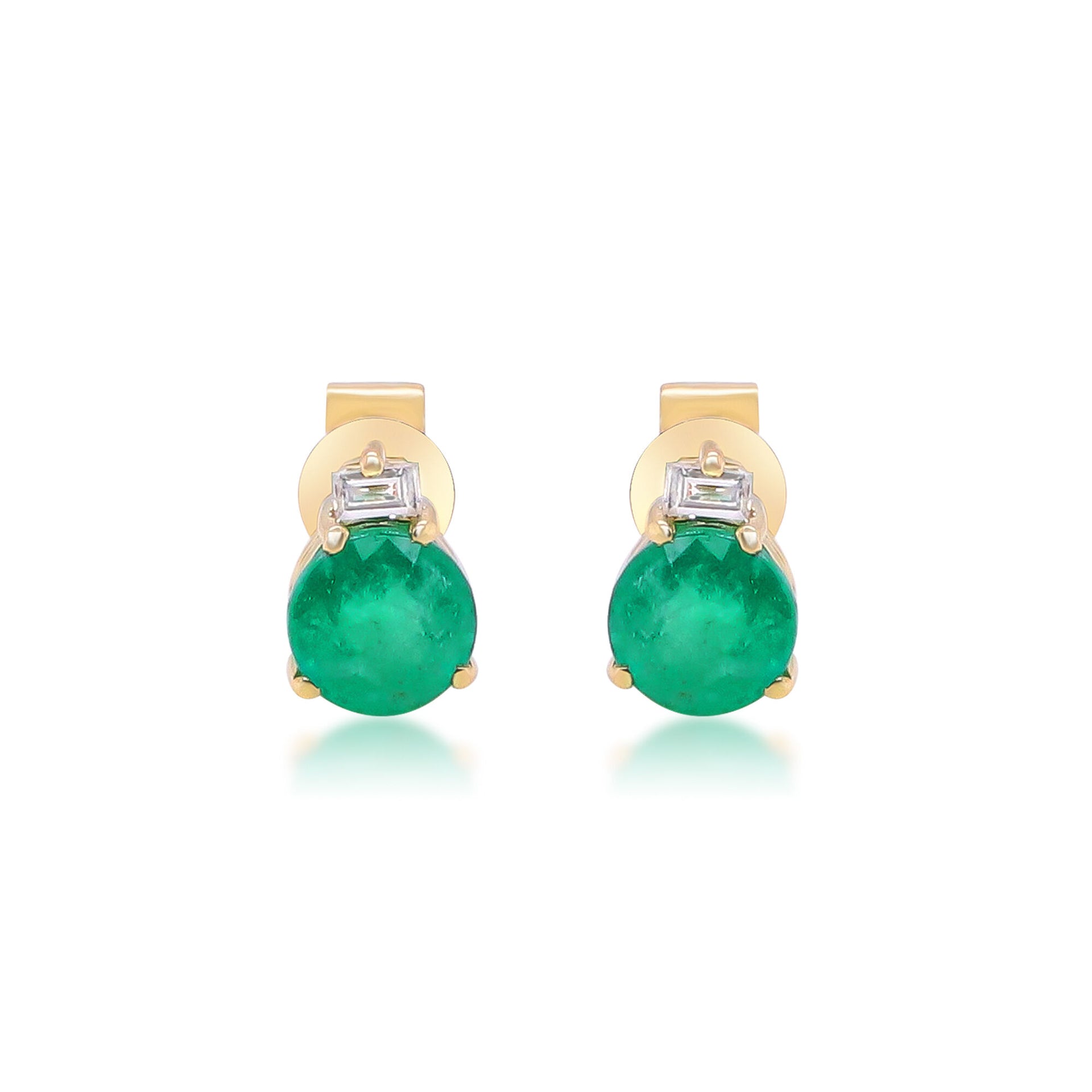 Emerald and Diamond Accent Stud Earrings in 10K Yellow Gold