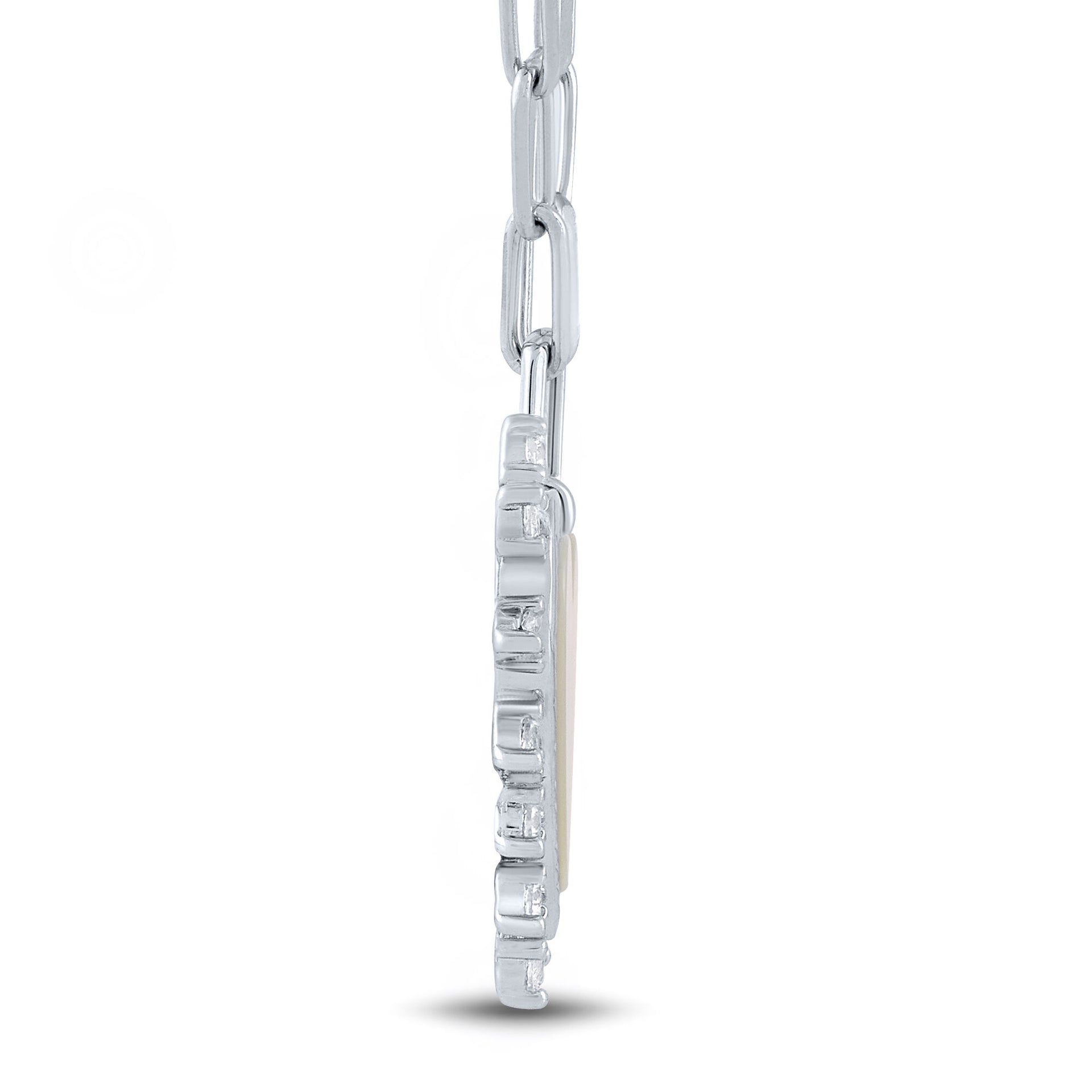 Mother of Pearl and Lab-Created White Sapphire Heart Burst Pendant in Sterling Silver