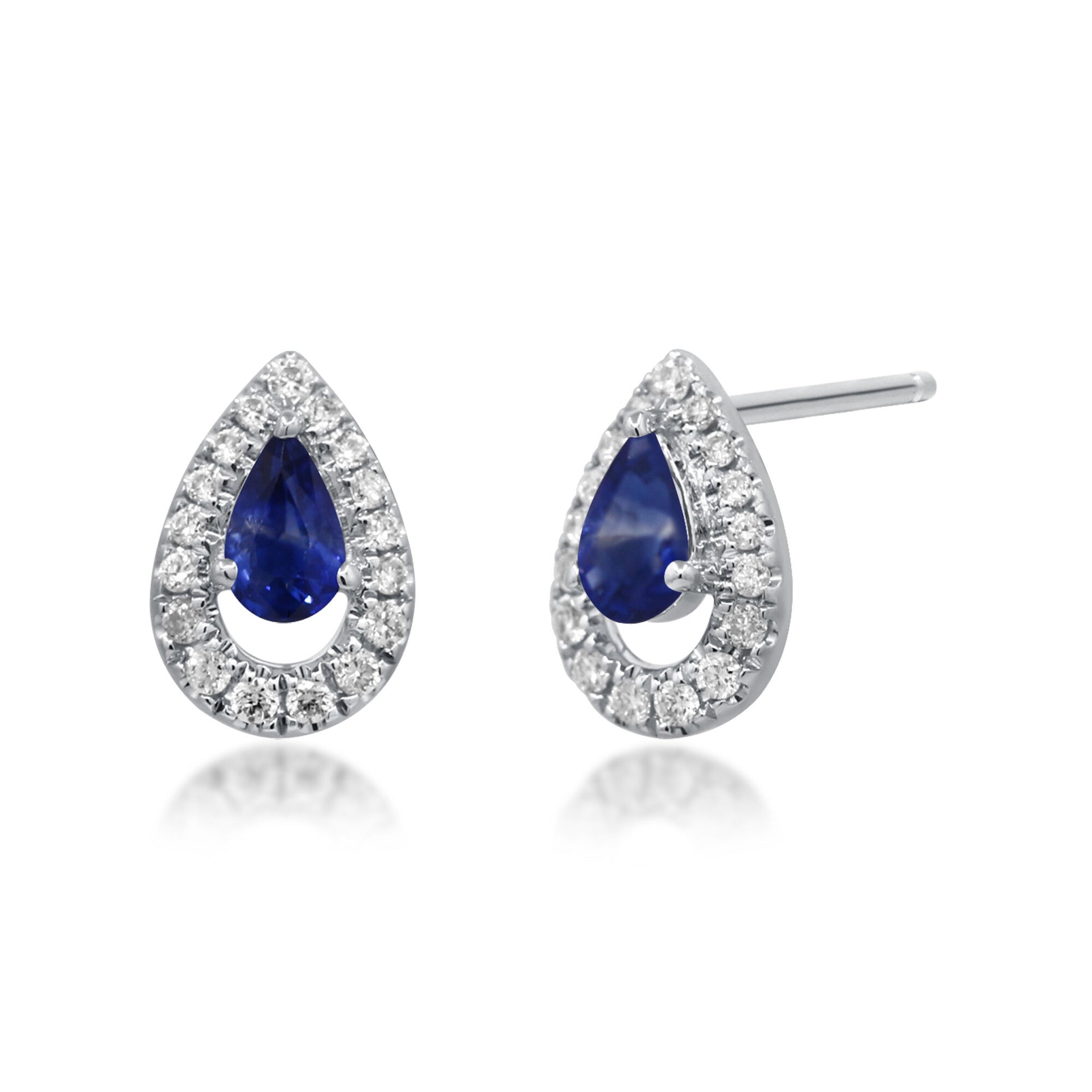 Blue Sapphire and Diamond Stud Earrings in 10K White Gold (1/6 ct. tw.)
