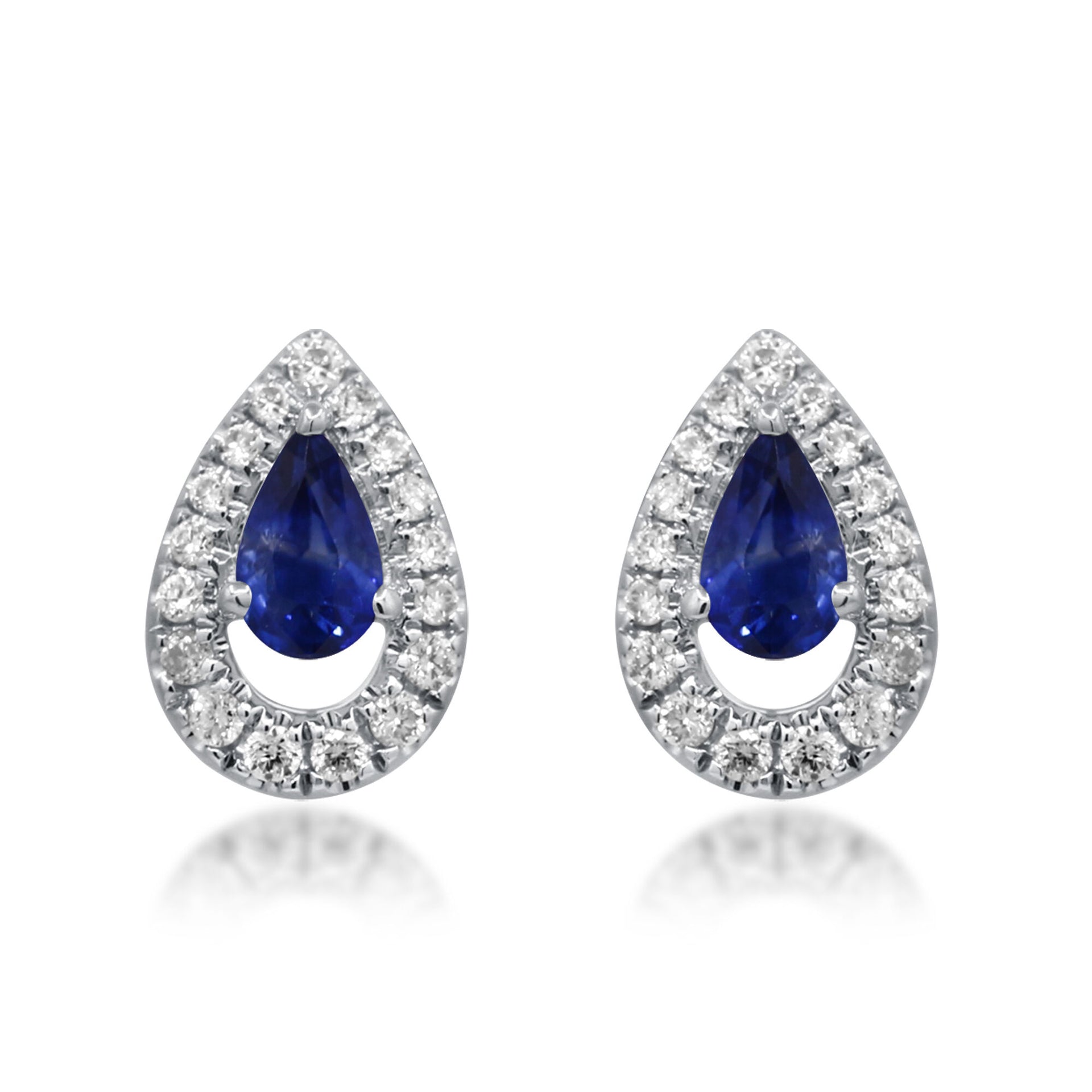 Blue Sapphire and Diamond Stud Earrings in 10K White Gold (1/6 ct. tw.)